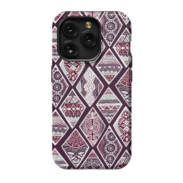 iPhone 15 Pro StrongFit Tribal Diamonds On Red, White & Sage  by Tigatiga