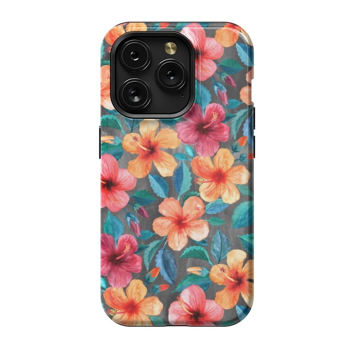 iPhone 15 Pro StrongFit Colorful Little Tropical Hibiscus Blooms by Micklyn Le Feuvre