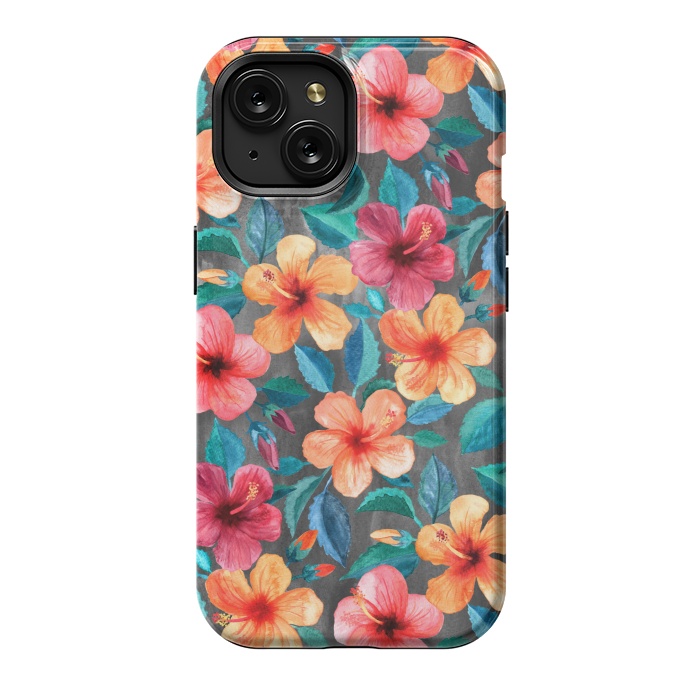 iPhone 15 StrongFit Colorful Little Tropical Hibiscus Blooms by Micklyn Le Feuvre