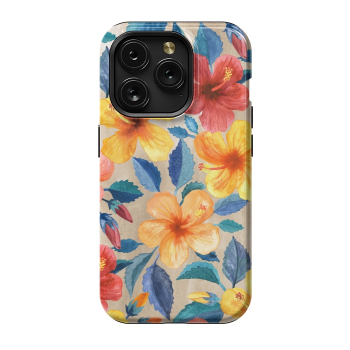 iPhone 15 Pro StrongFit Tropical Hibiscus Blooms in Watercolor by Micklyn Le Feuvre