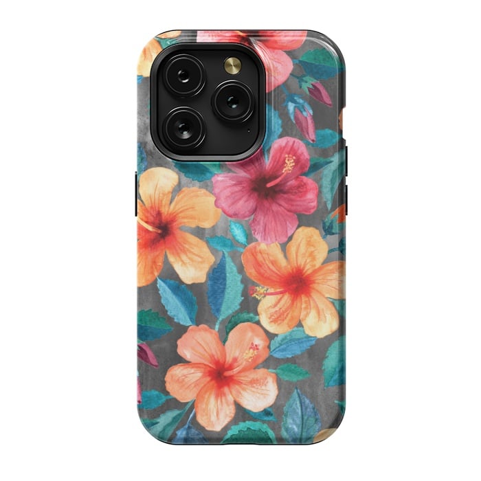 iPhone 15 Pro StrongFit Colorful Tropical Hibiscus Blooms  by Micklyn Le Feuvre