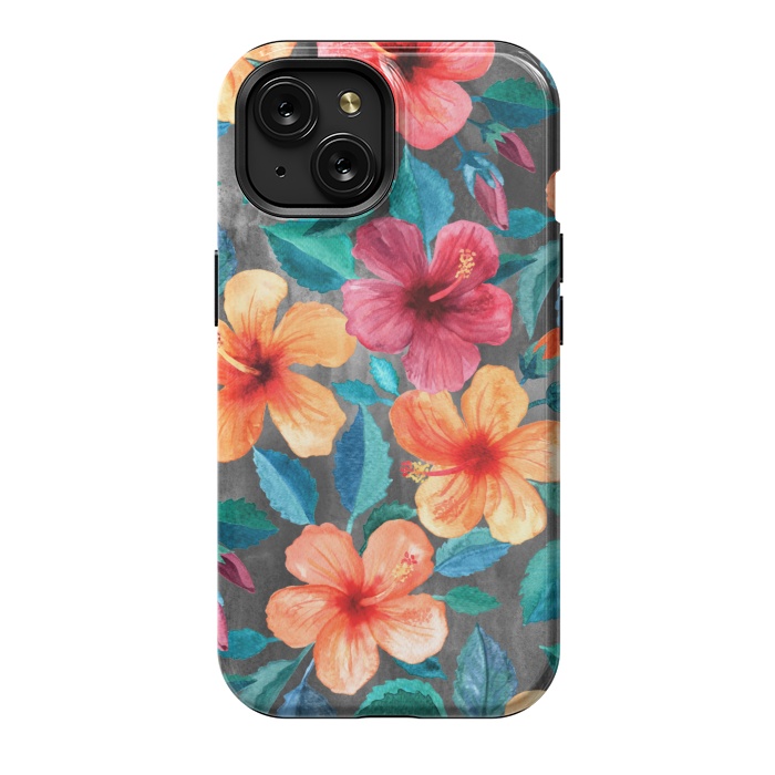 iPhone 15 StrongFit Colorful Tropical Hibiscus Blooms  by Micklyn Le Feuvre