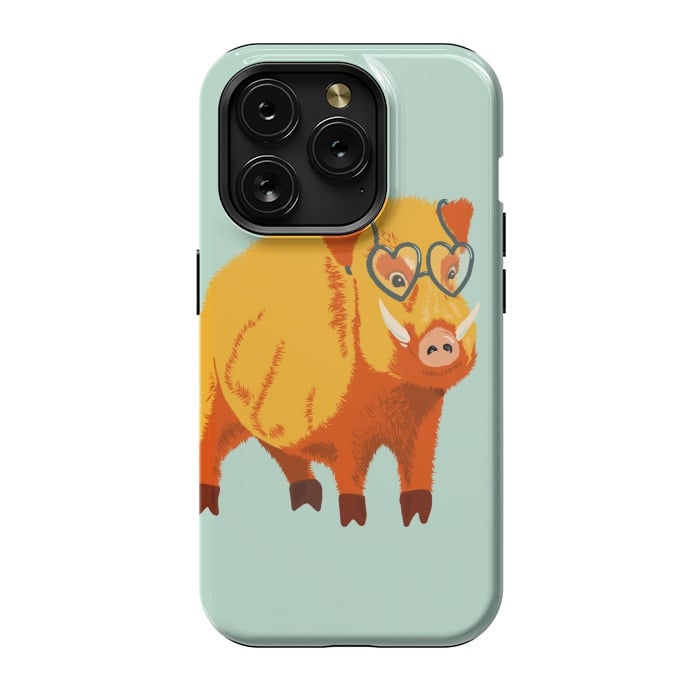 iPhone 15 Pro StrongFit Cute Boar Pig With Glasses  by Boriana Giormova