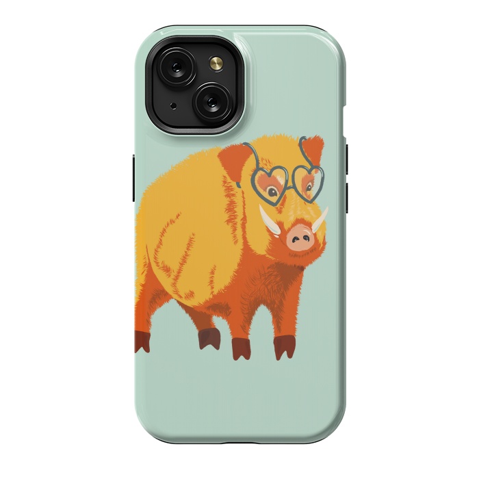 iPhone 15 StrongFit Cute Boar Pig With Glasses  by Boriana Giormova