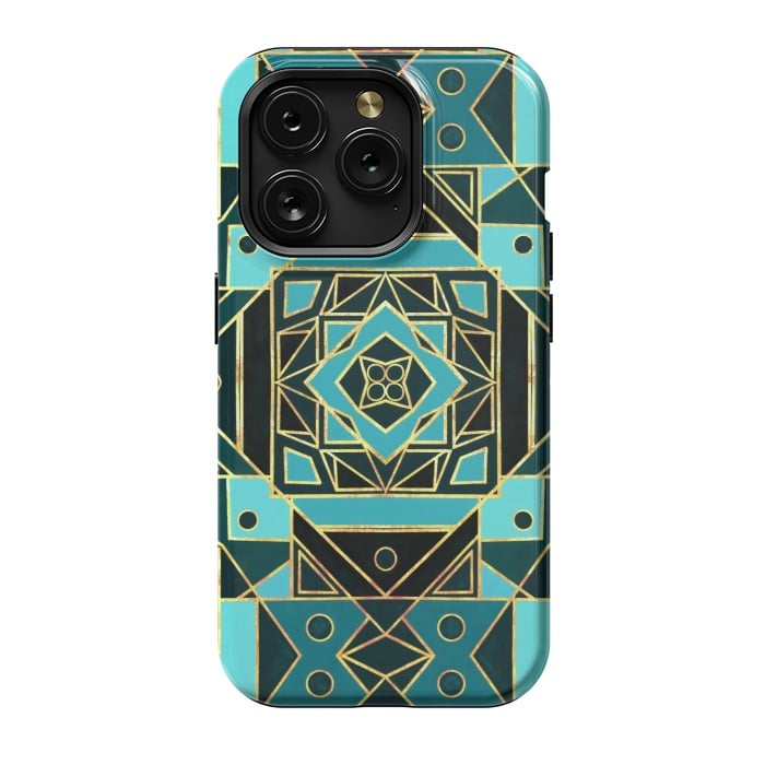 iPhone 15 Pro StrongFit Gold & Teal Art Deco  by Tigatiga