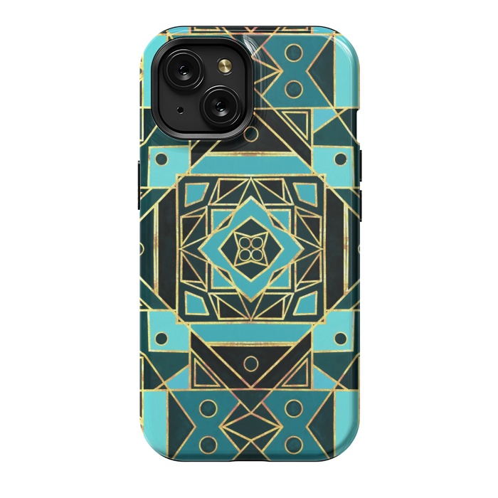 iPhone 15 StrongFit Gold & Teal Art Deco  by Tigatiga