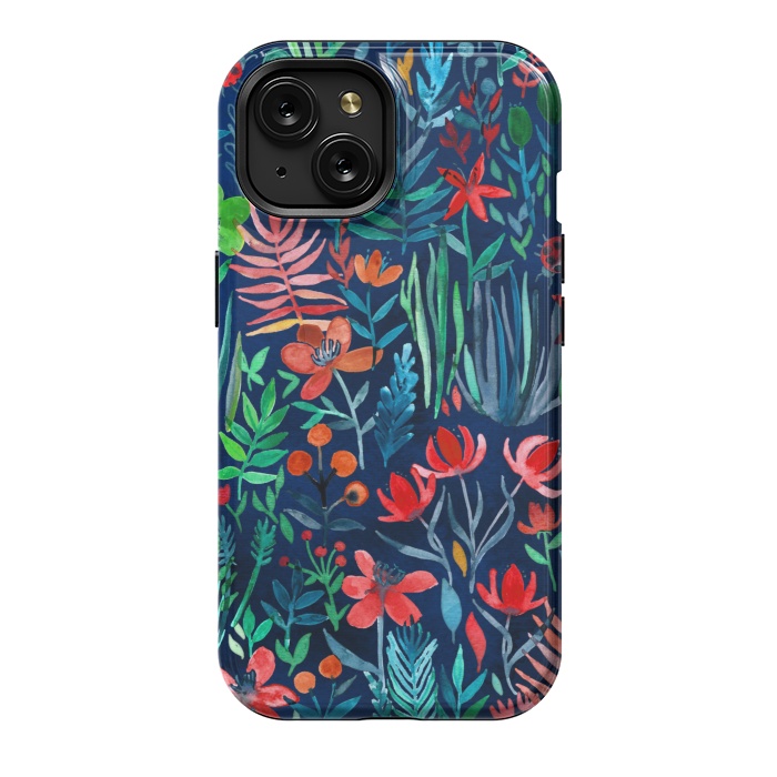 iPhone 15 StrongFit Tropical Ink Watercolor Garden by Micklyn Le Feuvre