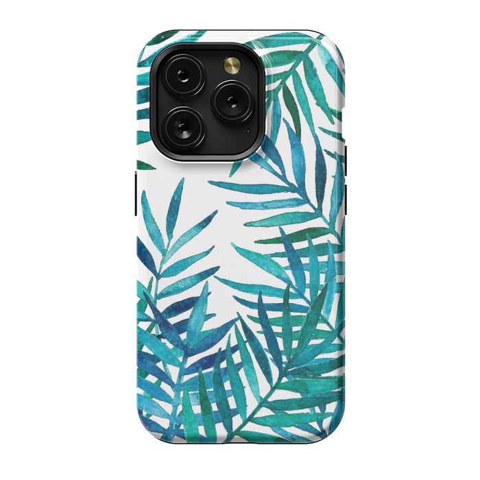 iPhone 15 Pro StrongFit Watercolor Palm Leaves on White by Micklyn Le Feuvre