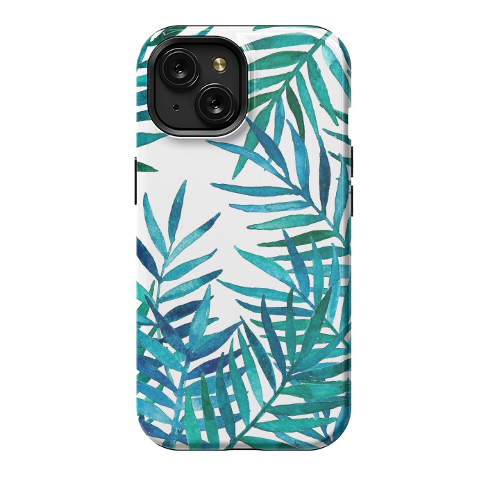 iPhone 15 StrongFit Watercolor Palm Leaves on White by Micklyn Le Feuvre