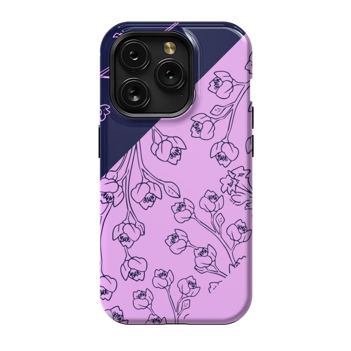 iPhone 15 Pro StrongFit PINK BLUE FLORAL PATTERN by MALLIKA