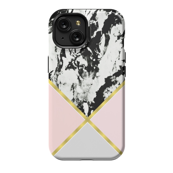 iPhone 15 StrongFit Pink geometric and black marble by Jms