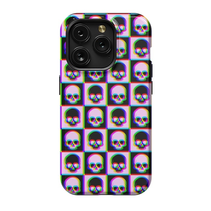 iPhone 15 Pro StrongFit Glitch Checkered Skulls Pattern IV by Art Design Works
