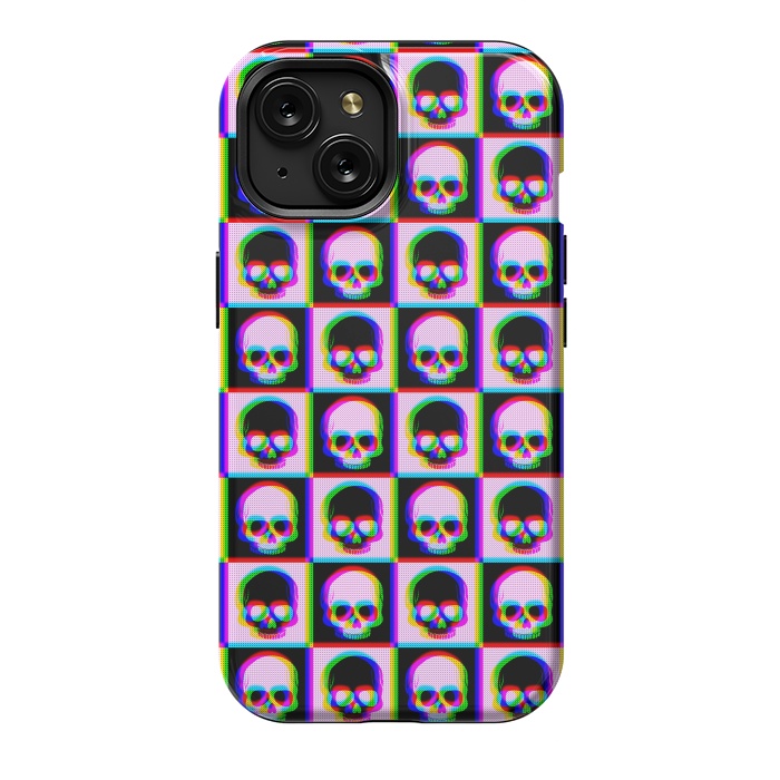 iPhone 15 StrongFit Glitch Checkered Skulls Pattern IV by Art Design Works
