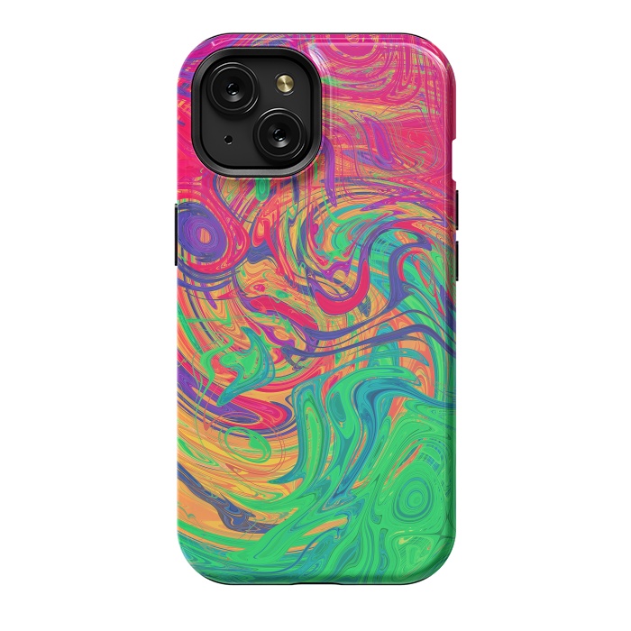 iPhone 15 StrongFit Abstract Multicolored Waves by Art Design Works