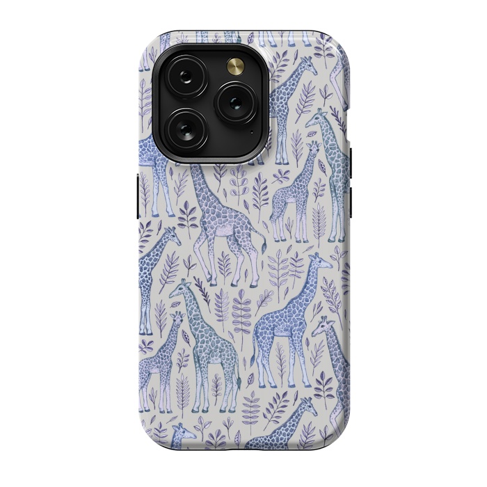 iPhone 15 Pro StrongFit Little Giraffes in Blue, Purple and Grey by Micklyn Le Feuvre