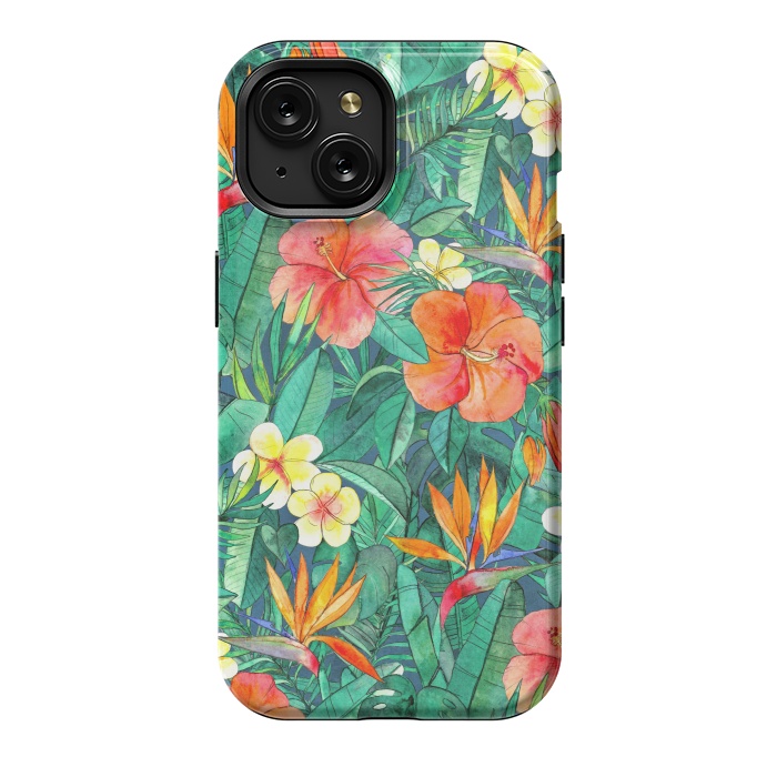 iPhone 15 StrongFit Classic Tropical Garden in Watercolor by Micklyn Le Feuvre