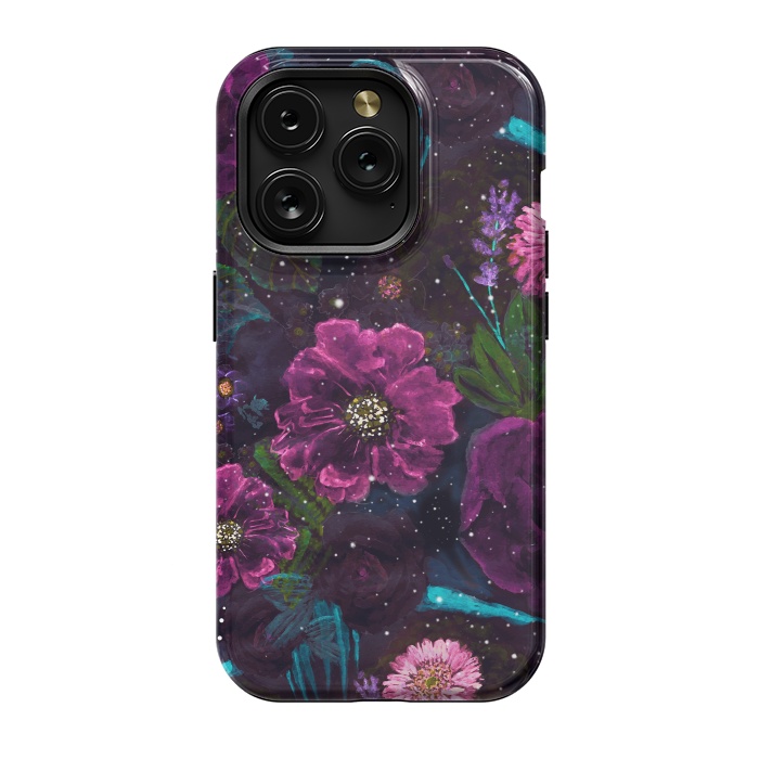 iPhone 15 Pro StrongFit Whimsical Watercolor night garden floral hand paint  by InovArts