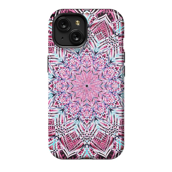 iPhone 15 StrongFit Berry Pink Detailed Mandala by Micklyn Le Feuvre