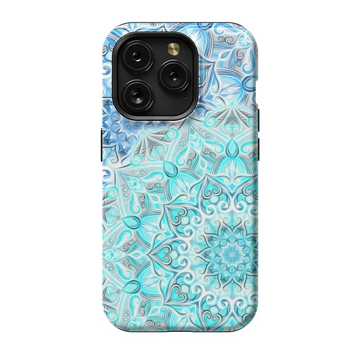 iPhone 15 Pro StrongFit Frosted Mandalas in Aqua and Blue by Micklyn Le Feuvre