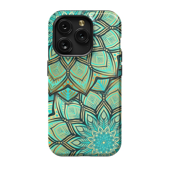 iPhone 15 Pro StrongFit Emerald and Teal Gilded Mandala by Micklyn Le Feuvre