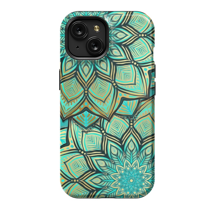 iPhone 15 StrongFit Emerald and Teal Gilded Mandala by Micklyn Le Feuvre