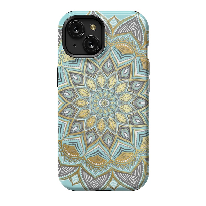 iPhone 15 StrongFit Sunny Skies Gilded Lace Medallion by Micklyn Le Feuvre