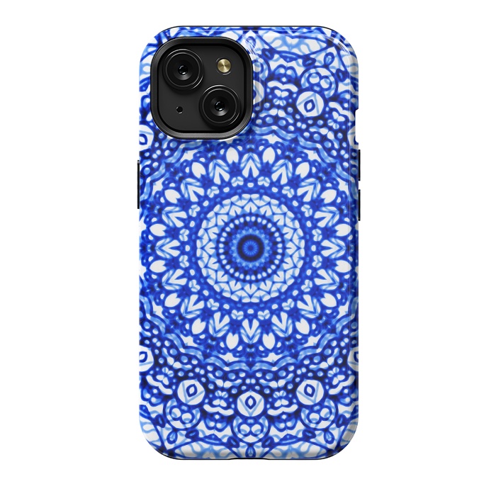 iPhone 15 StrongFit Blue Mandala Mehndi Style G403  by Medusa GraphicArt
