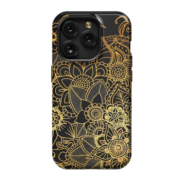 iPhone 15 Pro StrongFit Floral Doodle Gold G523 by Medusa GraphicArt