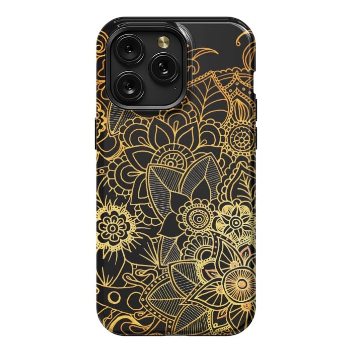 iPhone 15 Pro Max StrongFit Floral Doodle Gold G523 by Medusa GraphicArt