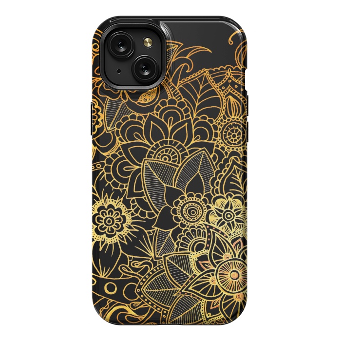 iPhone 15 Plus StrongFit Floral Doodle Gold G523 by Medusa GraphicArt