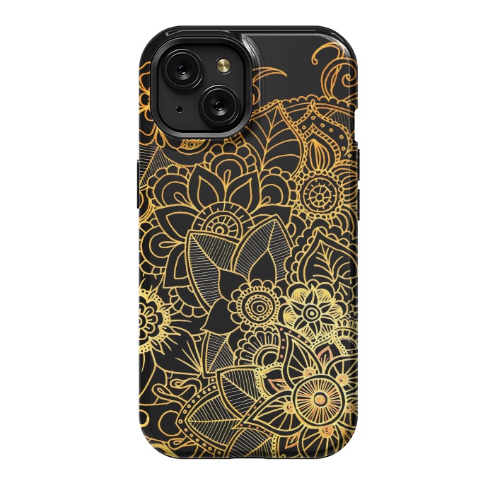 iPhone 15 StrongFit Floral Doodle Gold G523 by Medusa GraphicArt