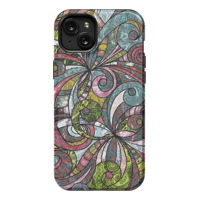 iPhone 15 Plus StrongFit Drawing Floral Zentangle G203 by Medusa GraphicArt