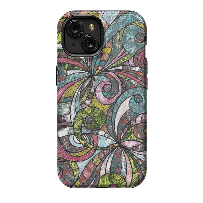 iPhone 15 StrongFit Drawing Floral Zentangle G203 by Medusa GraphicArt