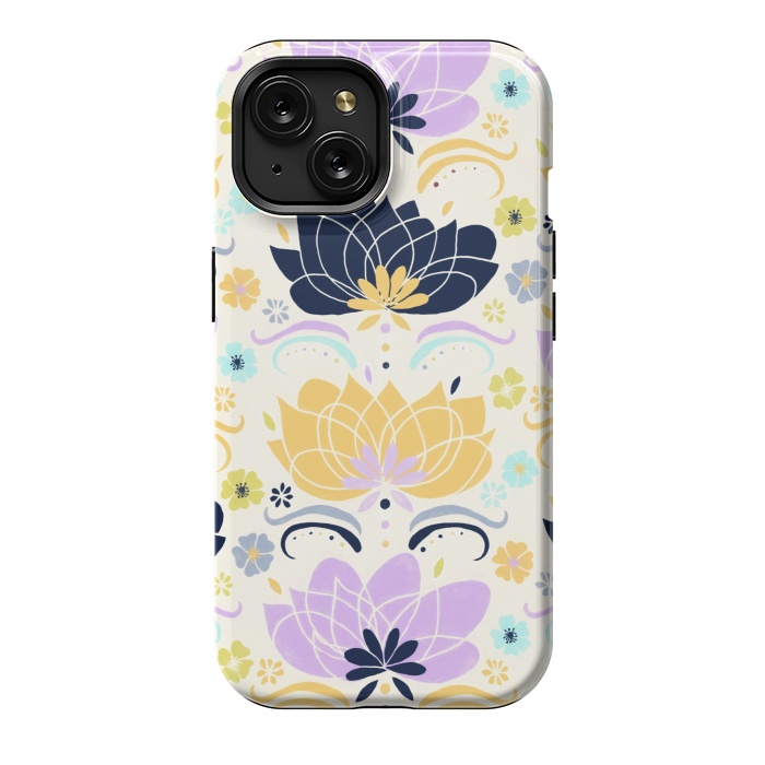 iPhone 15 StrongFit Navy & Pastel Floral  by Tigatiga