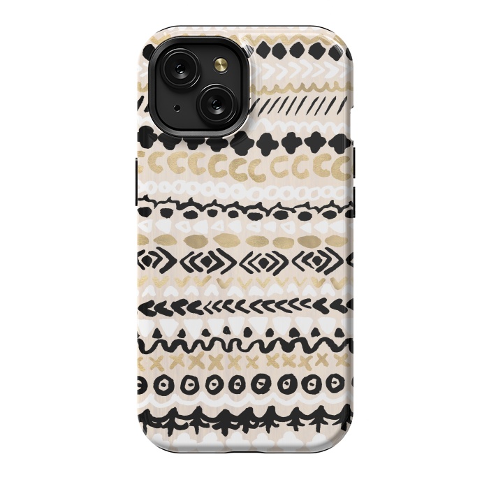 iPhone 15 StrongFit Black, White & Gold Tribal by Tangerine-Tane