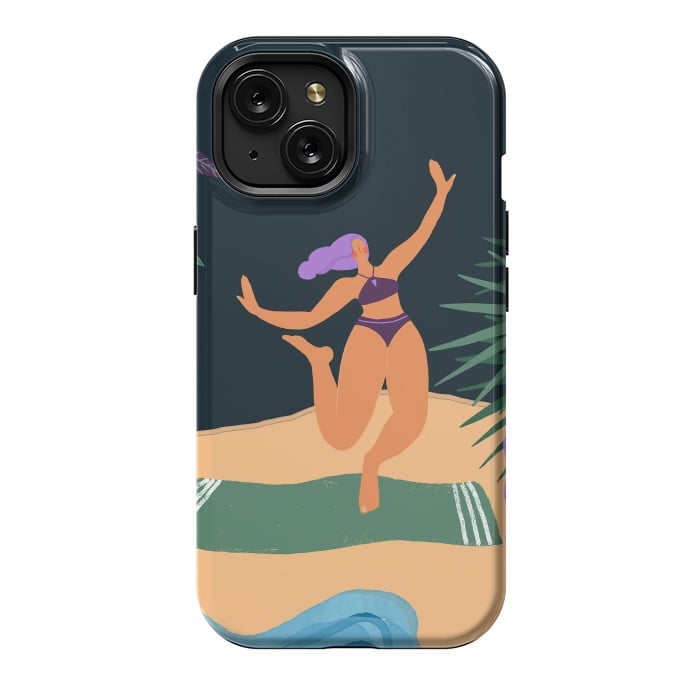 iPhone 15 StrongFit Eve - Dancing Girl at Tropical Jungle Beach by  Utart