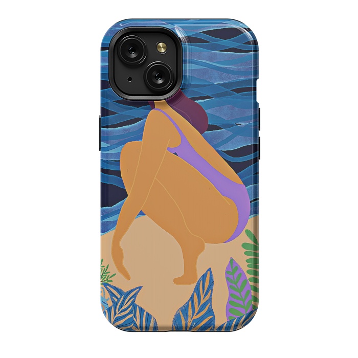 iPhone 15 StrongFit Eve - Girl on Tropical Jungle Beach by  Utart