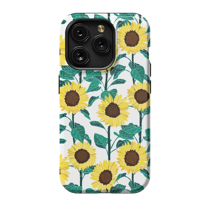 iPhone 15 Pro StrongFit Sunny Sunflowers - White  by Tigatiga