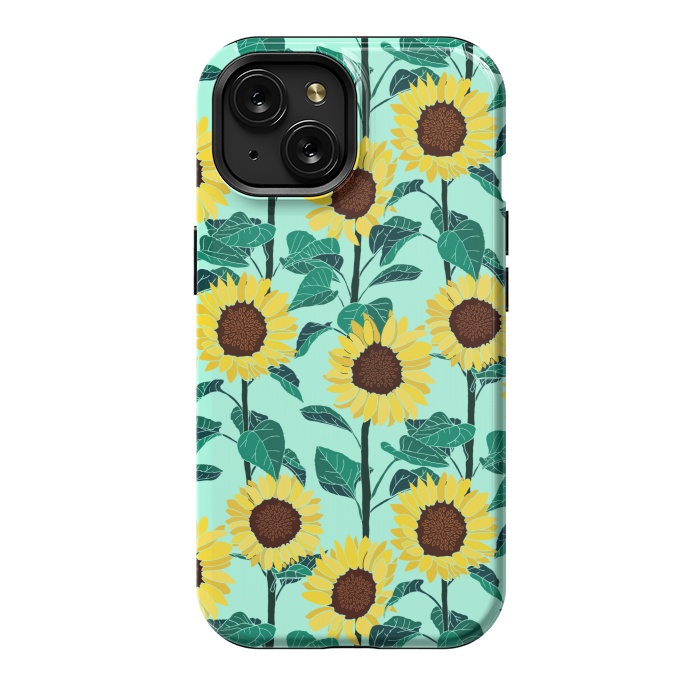 iPhone 15 StrongFit Sunny Sunflowers - Mint  by Tigatiga