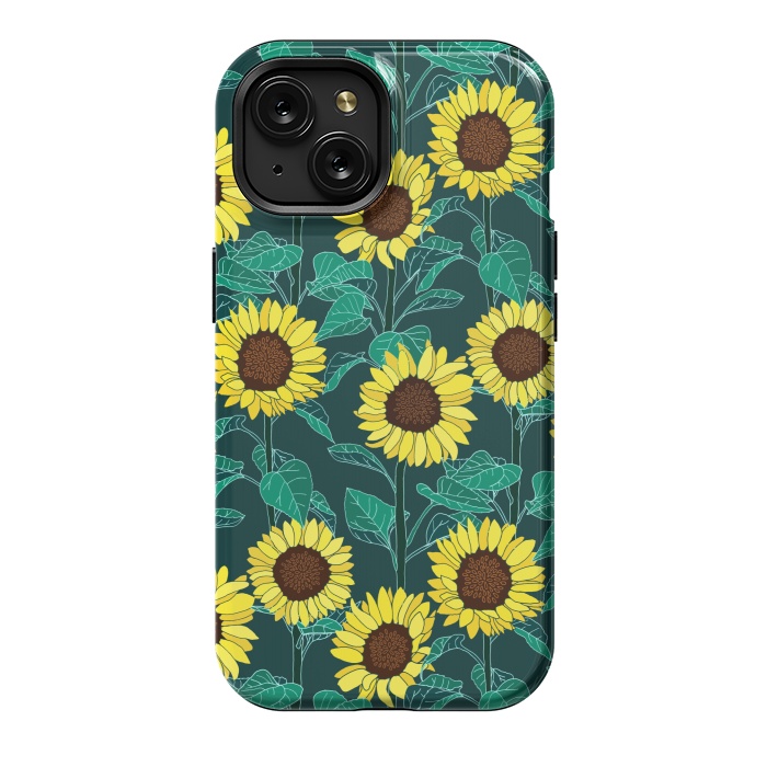 iPhone 15 StrongFit Sunny Sunflowers - Emerald  by Tigatiga