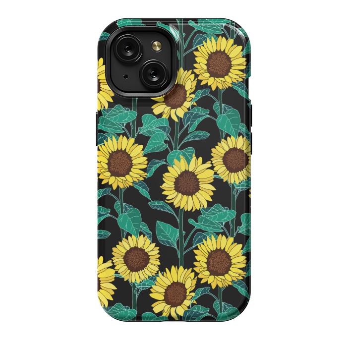 iPhone 15 StrongFit Sunny Sunflowers - Black  by Tigatiga
