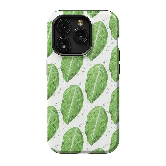 iPhone 15 Pro StrongFit Swirly Green Leaf Pattern by Boriana Giormova