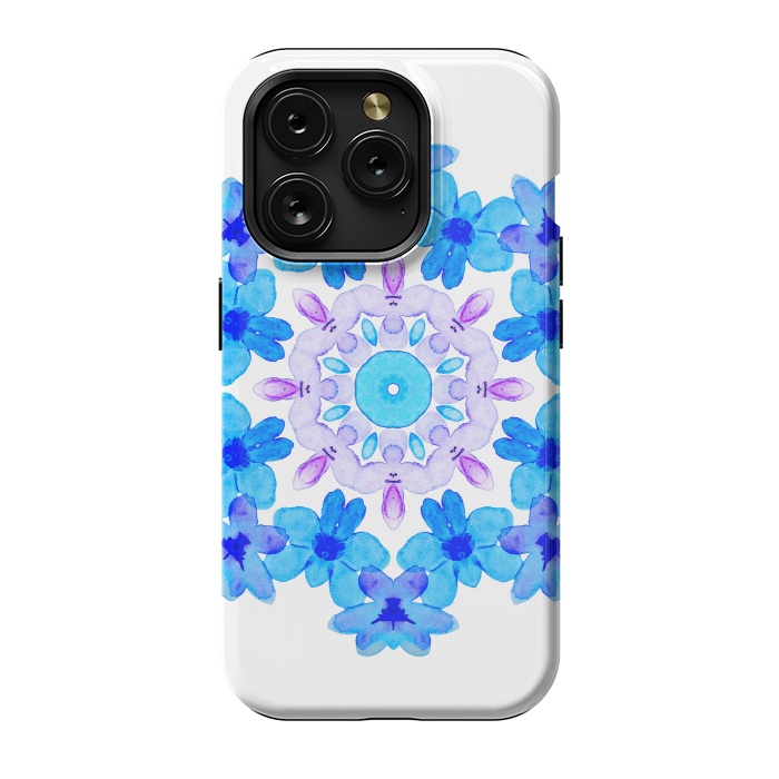 iPhone 15 Pro StrongFit Flower Mandala Violet Blue Watercolor Floral Art by Boriana Giormova