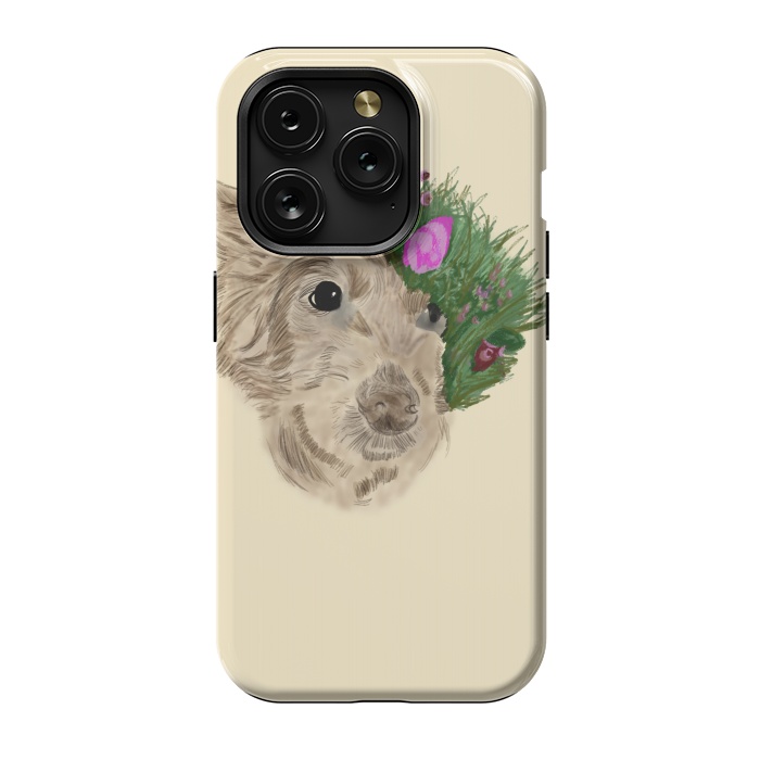 iPhone 15 Pro StrongFit Flowers with dog by Merveilleux Clement
