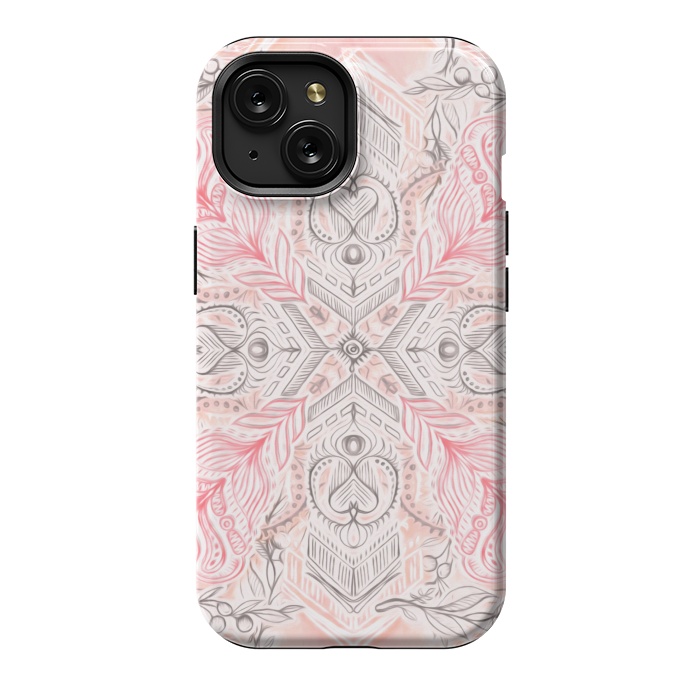 iPhone 15 StrongFit Boho Soft Peach Pink Tribal Pattern by Micklyn Le Feuvre