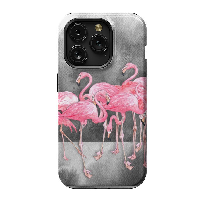 iPhone 15 Pro StrongFit Pink Flamingos in Watercolor & Ink by Micklyn Le Feuvre