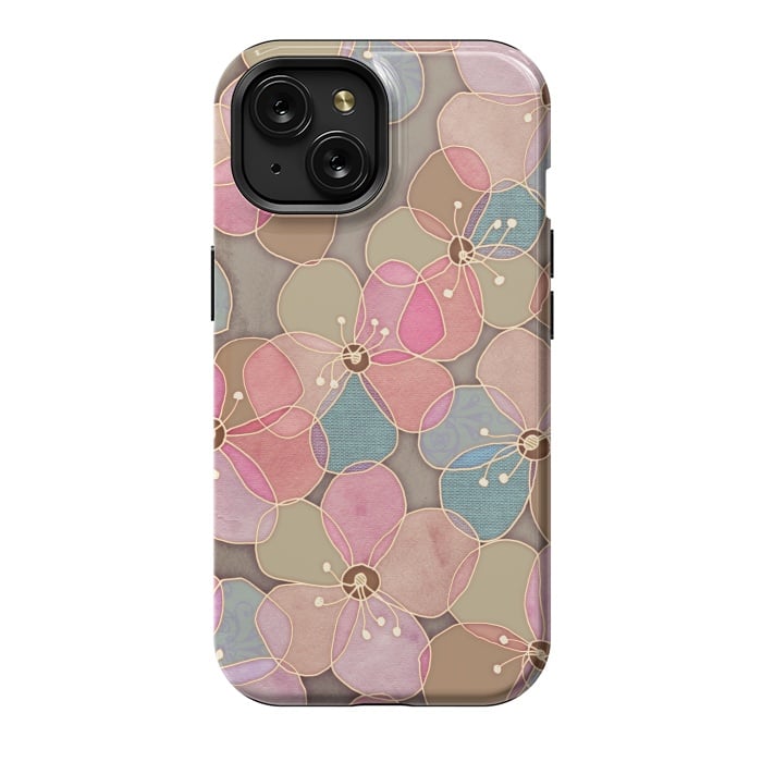 iPhone 15 StrongFit Simple Floral in Soft Neutrals and Pink by Micklyn Le Feuvre