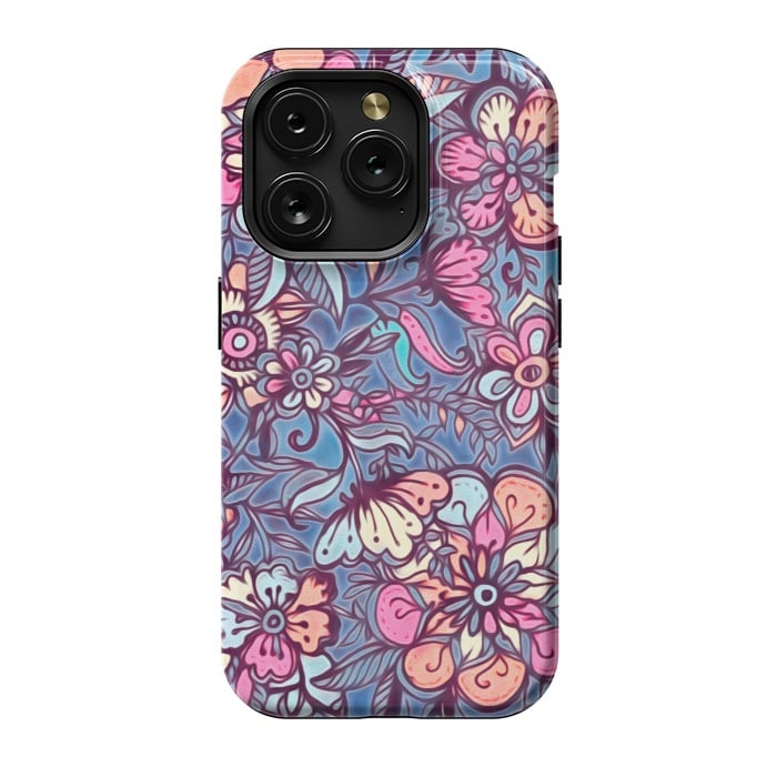 iPhone 15 Pro StrongFit Sweet Spring Floral - soft indigo & candy pastels by Micklyn Le Feuvre