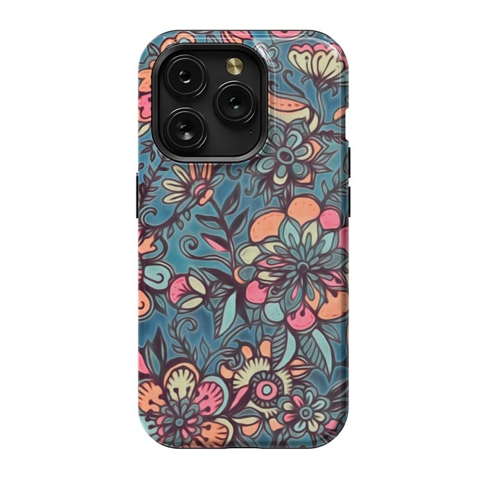 iPhone 15 Pro StrongFit Sweet Spring Floral - melon pink, butterscotch & teal by Micklyn Le Feuvre