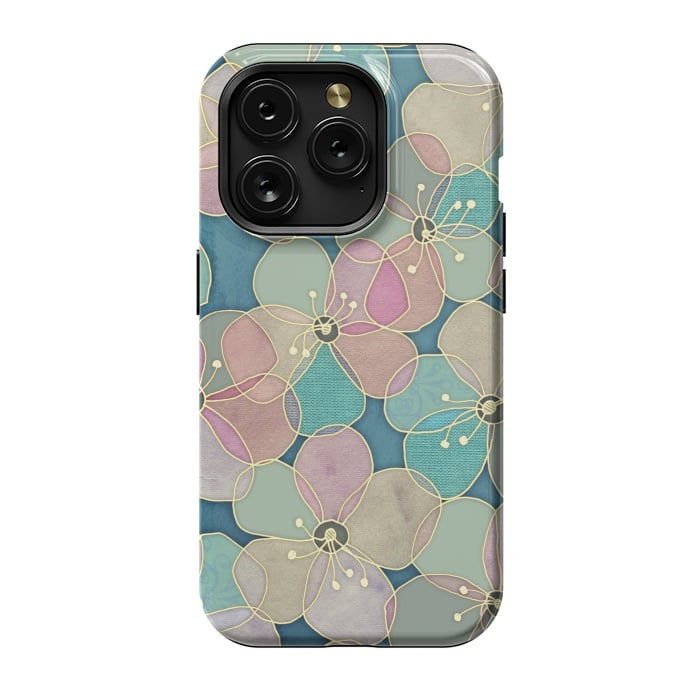 iPhone 15 Pro StrongFit It's Always Summer Somewhere - floral pattern on teal by Micklyn Le Feuvre